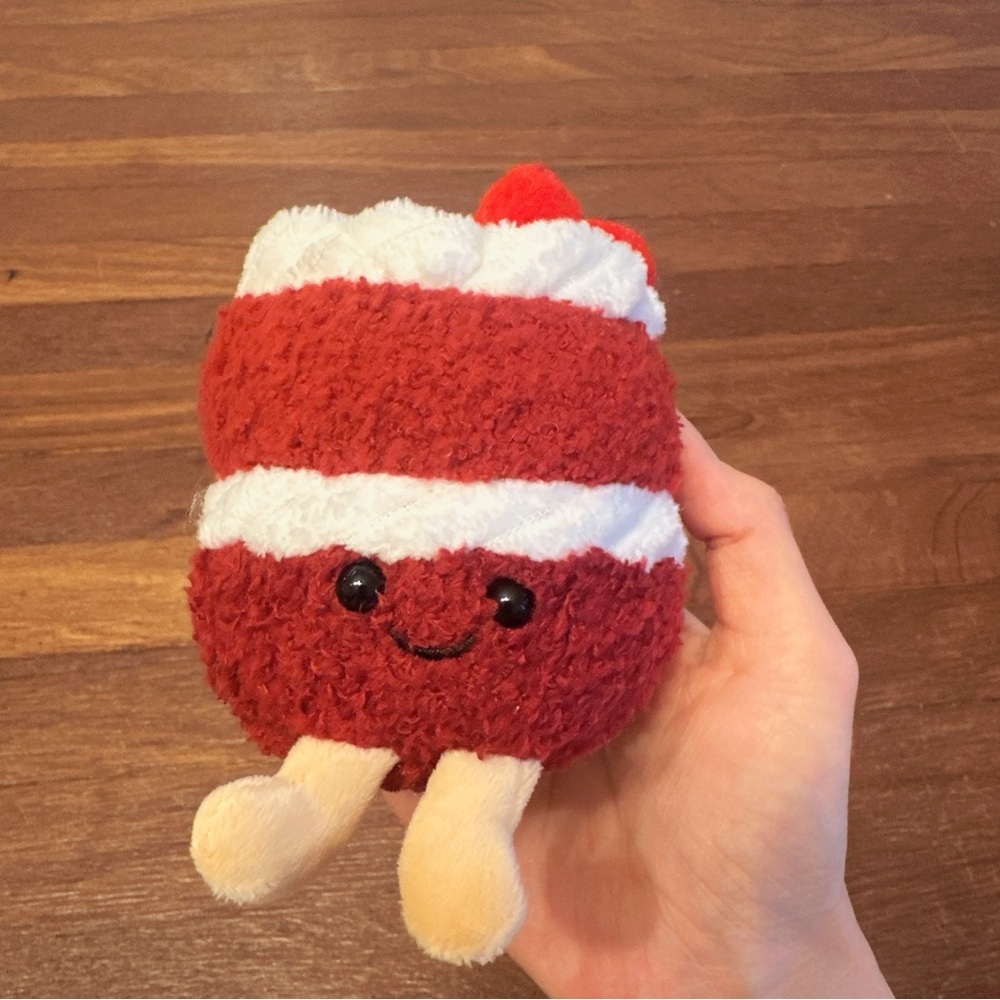 Red Cream Cake Plush Keychain Cute Dessert Bag Charm Soft Kawaii Gift New